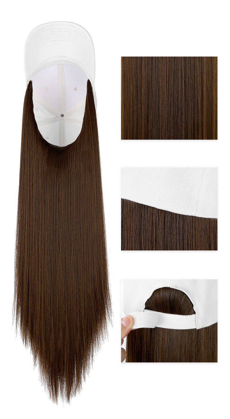 vendita calda moda cappello estensioni per capelli belle signore lunghe parrucche dritte cappelli collegati copricapo sintetico berretto parrucca per_voghion.com