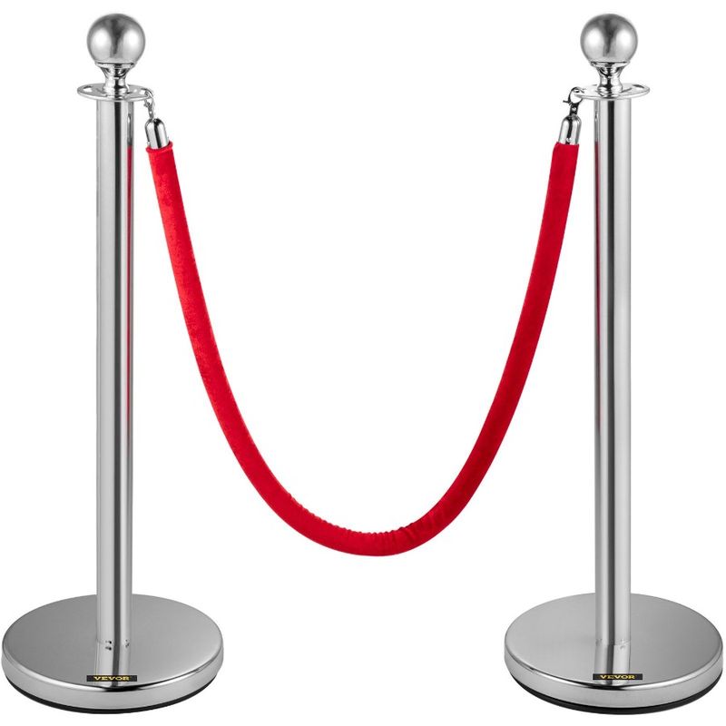 Silver Crowd Steel Rope Control For Queue Stainless 38In Velvet Barriers Pa Ropes 4PCS Queue Stanchion Posts Line Red Barriers_voghion.com