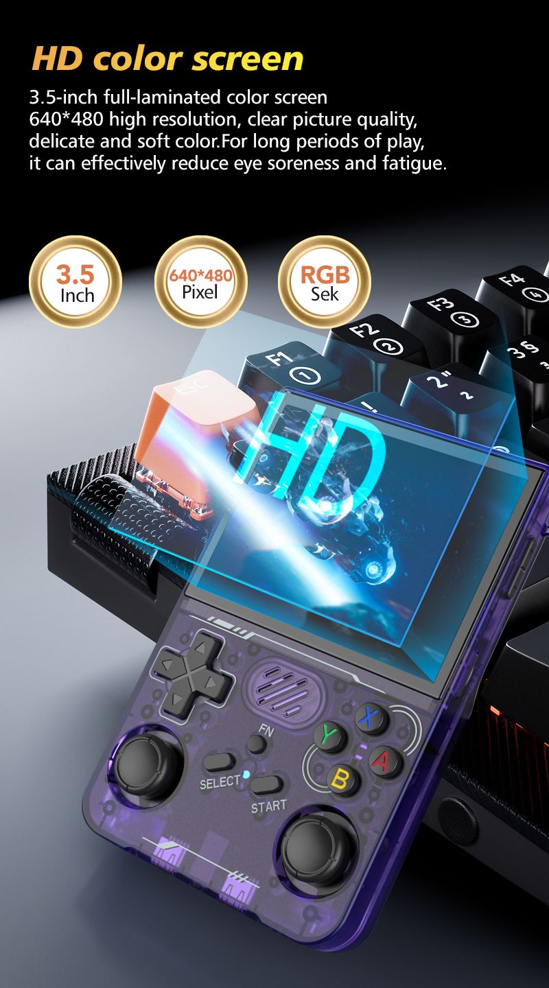 R36xx Upgrade Handheld Game Console Multi Simulator 2.4+5G WIFI+BT 640 * 480 Pixel Portable Charging Cable 64GB_voghion.com