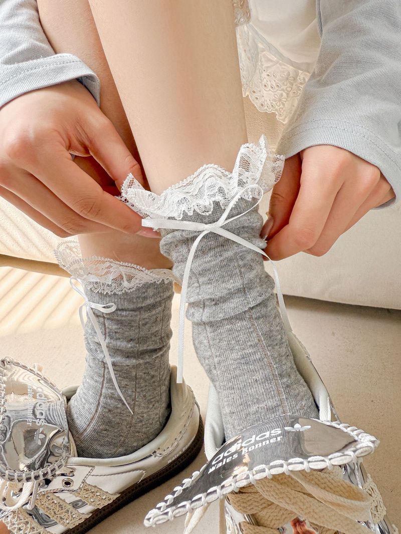 Ohne Knochen Süße Wind Spitze Bogen Weibliche Mittleren Koreanischen Ausgabe Nette Zubehör Stapeln Socken_voghion.com