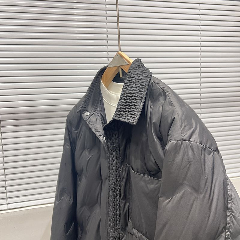Vêtements pour hommes Nouvelle chemise en coton et soie résistante au froid pour hommes Motif d'épissure d'épissure de blé Petit revers Mince Mode Veste en coton et soie pour hommes_voghion.com