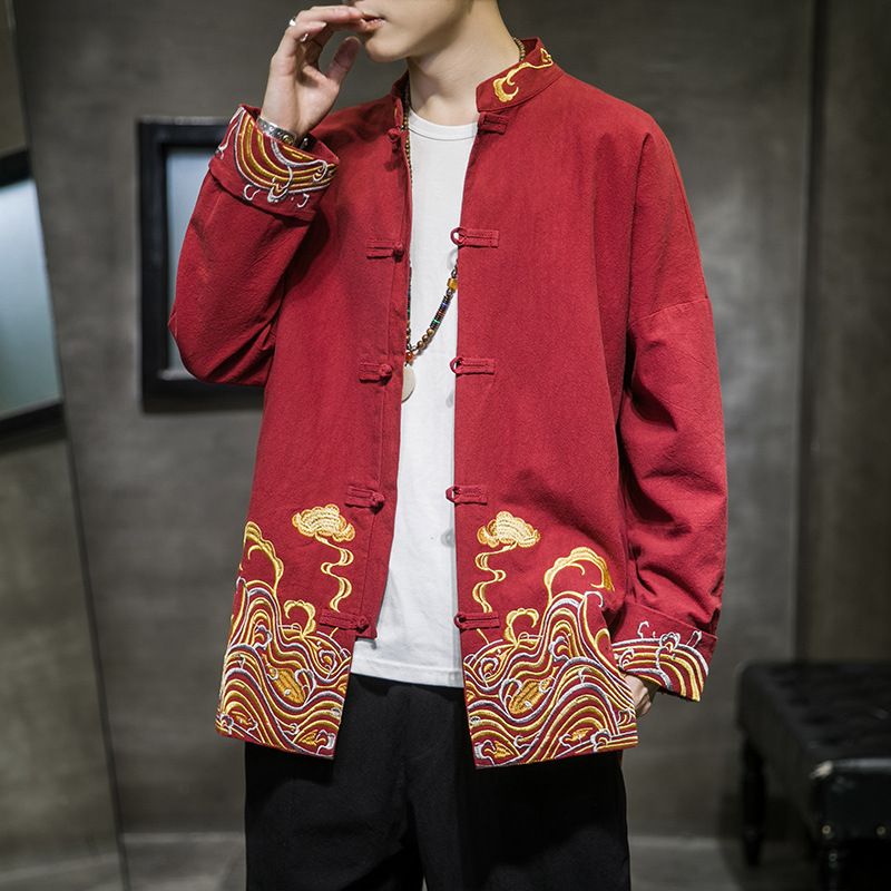 CT 2025 Spring New Chinese Style's Jacket With Frog Buttons And Embroidery, Loose Fit, Plus Size, Hanfu Trendy Coat For_voghion.com