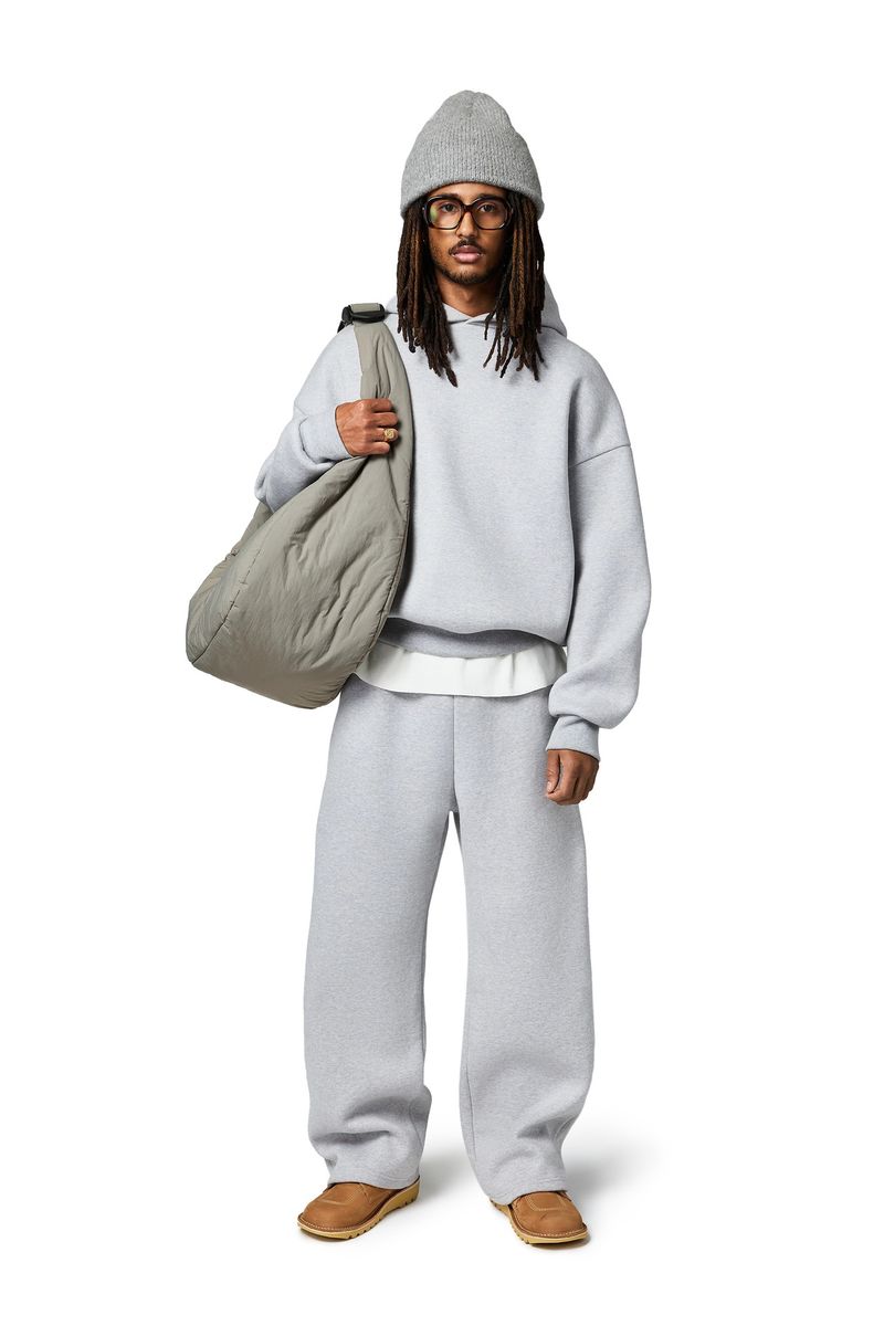 Unisex-Set aus übergroßem Hoodie und Jogginghose mit überschnittener Schulter, geripptem Saum und verstecktem Kordelzugbund_voghion.com