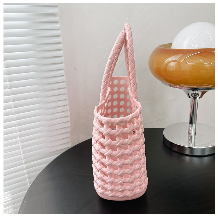 Summer New Women's Bag Hollow Woven Hand Held Vegetable Basket Bag Daily Vacation Travel Large Capacity Beach Bag_voghion.com
