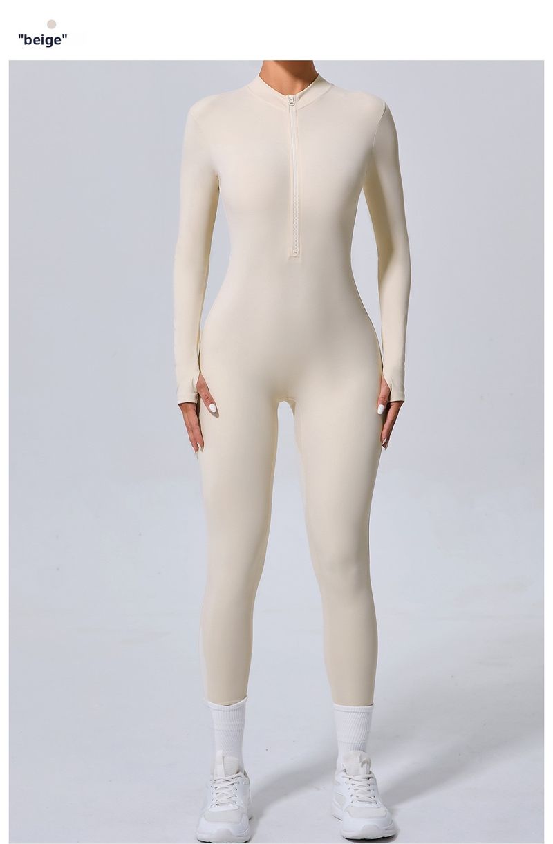 Abbigliamento sportivo attillato in stile europeo e americano senza protezioni per il petto con fori per le dita, abbigliamento fitness con mezza cerniera per yoga_voghion.com