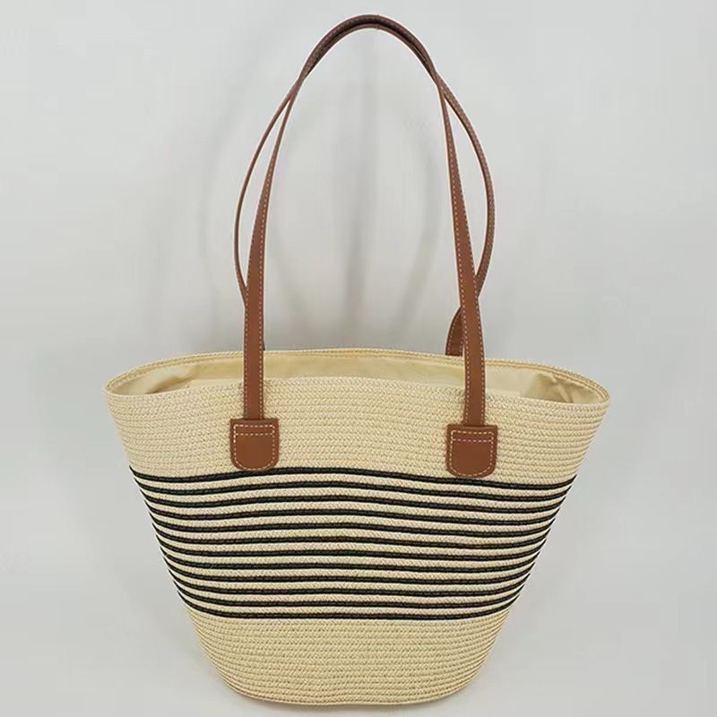Borsa a tracolla versatile da donna, stile casual estivo, con tracolla a righe nere, stile spiaggia, 2025_voghion.com