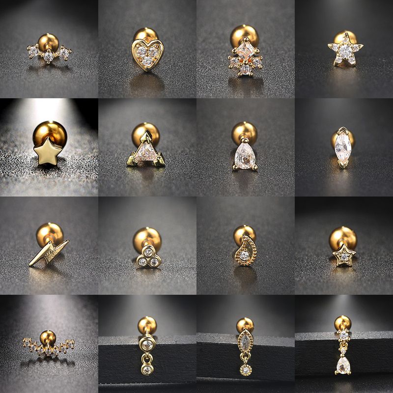 Orecchini - Garofani in acciaio inox per piercing con viti, capre piatte arricciate, orecchini, fiori, stelle,_voghion.com