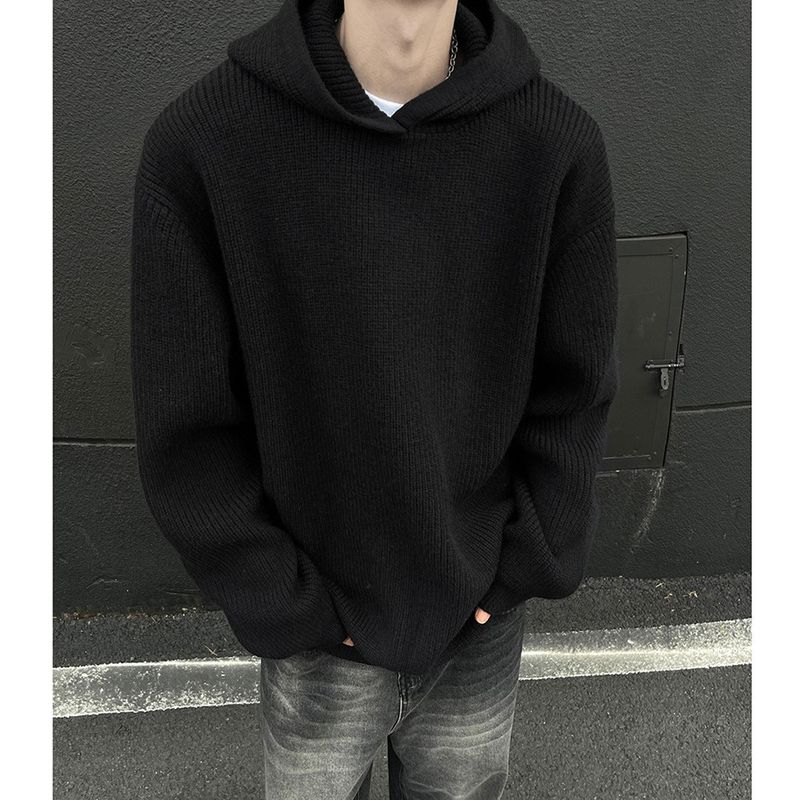 Cleanfit Gray Hooded Sweater Men's Autumn Winter New Style Cool Lazy Loose Knitted Cardigan Jacket_voghion.com