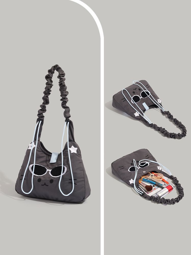 Borsa a tracolla da pendolare con ricamo a forma di gatto, nuova primavera estate 2025_voghion.com