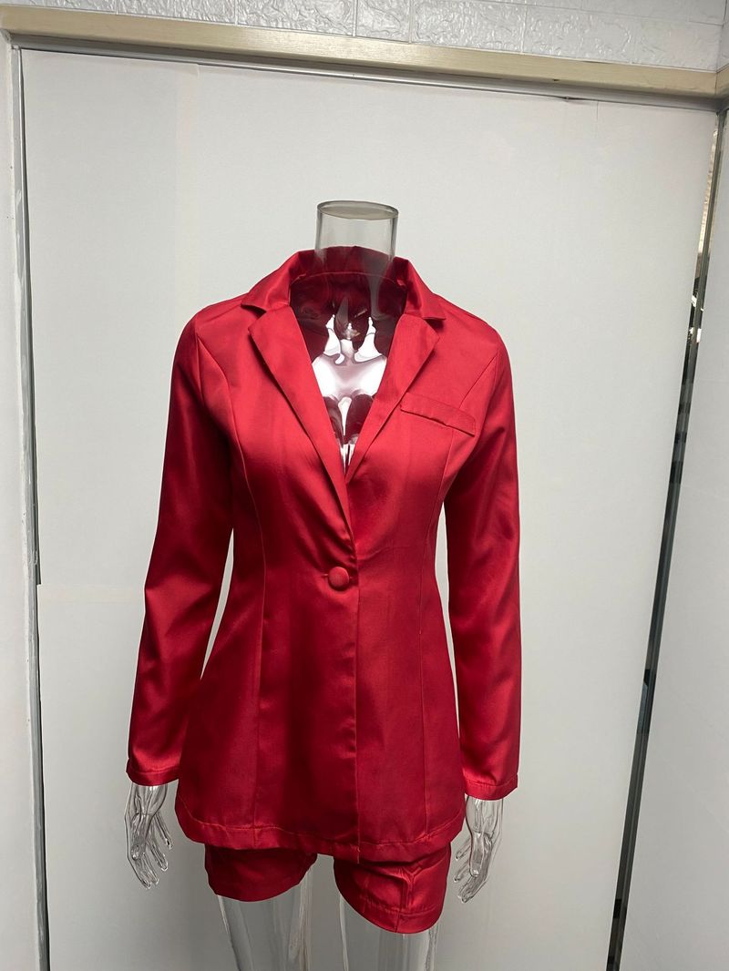 Costume deux pièces décontracté à manches longues et revers pour femmes_voghion.com