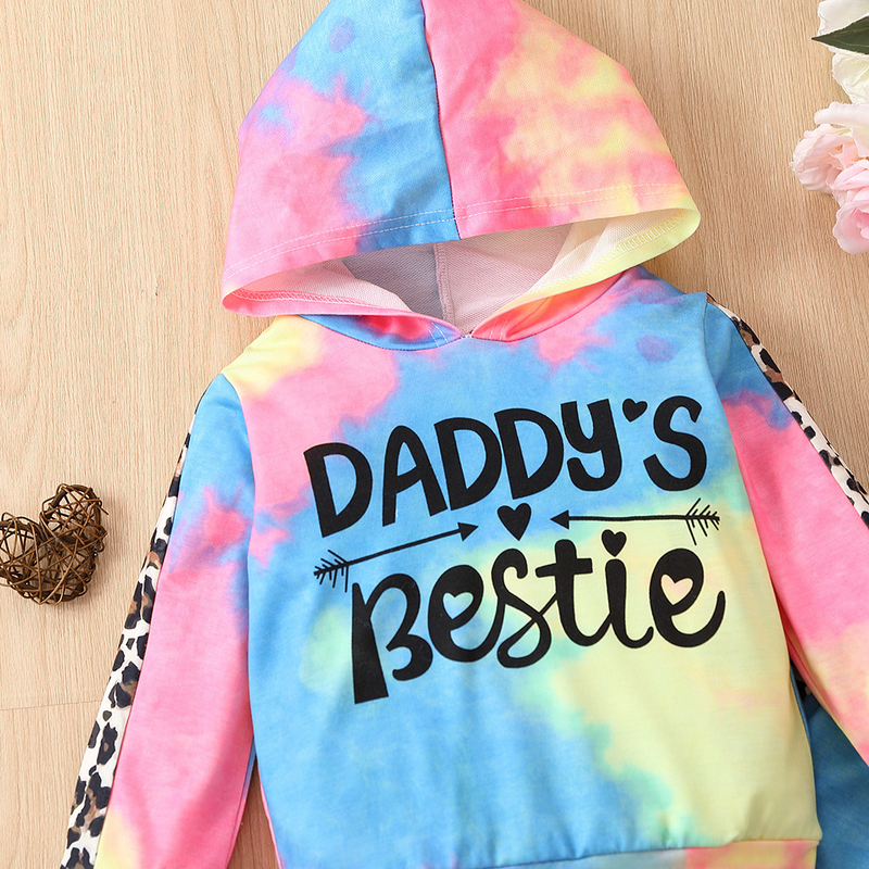 Mother&Kids Letter combinazione tie-dye con felpa con cappuccio in due pezzi alla moda per bambini_voghion.com