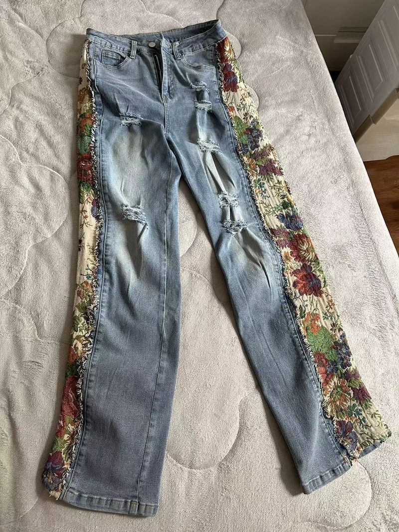 Moda feminina roupas estampadas cor combinando jaqueta jeans jeans terno de duas peças_voghion.com