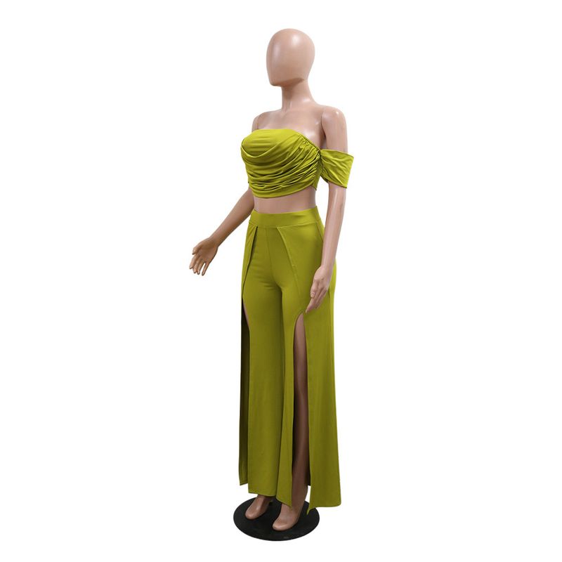 Γυναικεία ρούχα casual κοστούμι Tube Top Split Φαρδύ παντελόνι_voghion.com