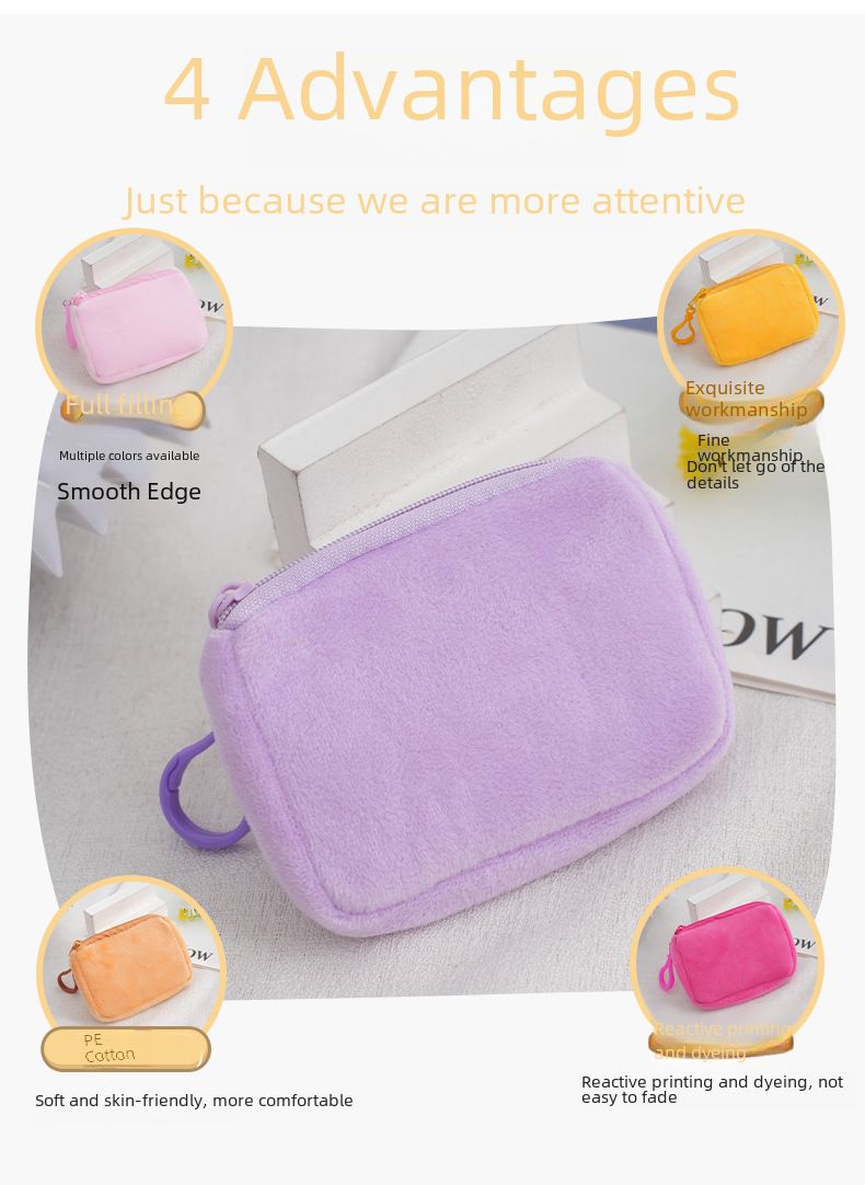 Bolsa de moedas quadrada de cor sólida, cor doce, pelúcia pequena, mochila escolar, bolsa de fone de ouvido, simples, fofa, mochila de moedas_voghion.com