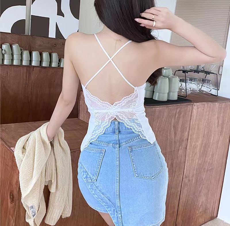 Canotta con spalline incrociate in pizzo sexy autunnale con splendida schiena_voghion.com