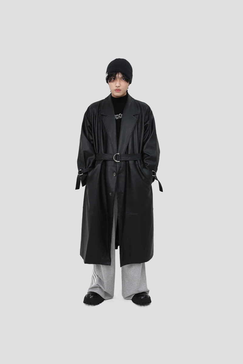 Men's Faux Mauroicardi Autumn Long Oversized Black Brown Soft Pu Leather Trench Coat Men Belt Single Breasted Designer_voghion.com
