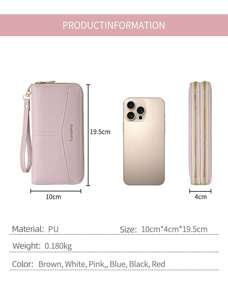Women's Long Wallet, Clutch Bag, Double Zipper Change Bag, Lychee Pattern Women's Wallet._voghion.com