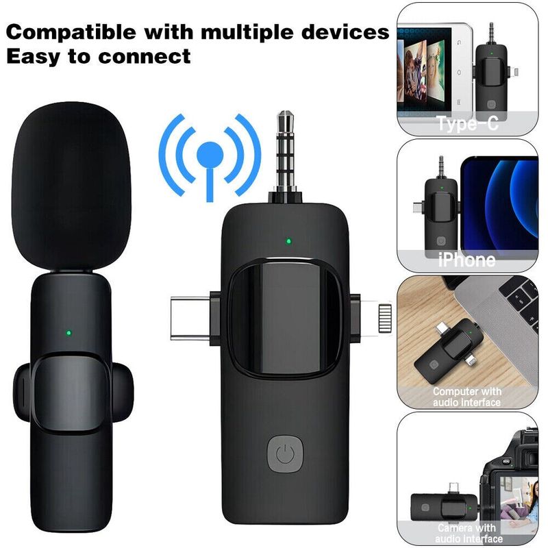 3IN1 Mini Lavalier Wireless Microphone For IPhone&Android Recording Podcast Vide_voghion.com