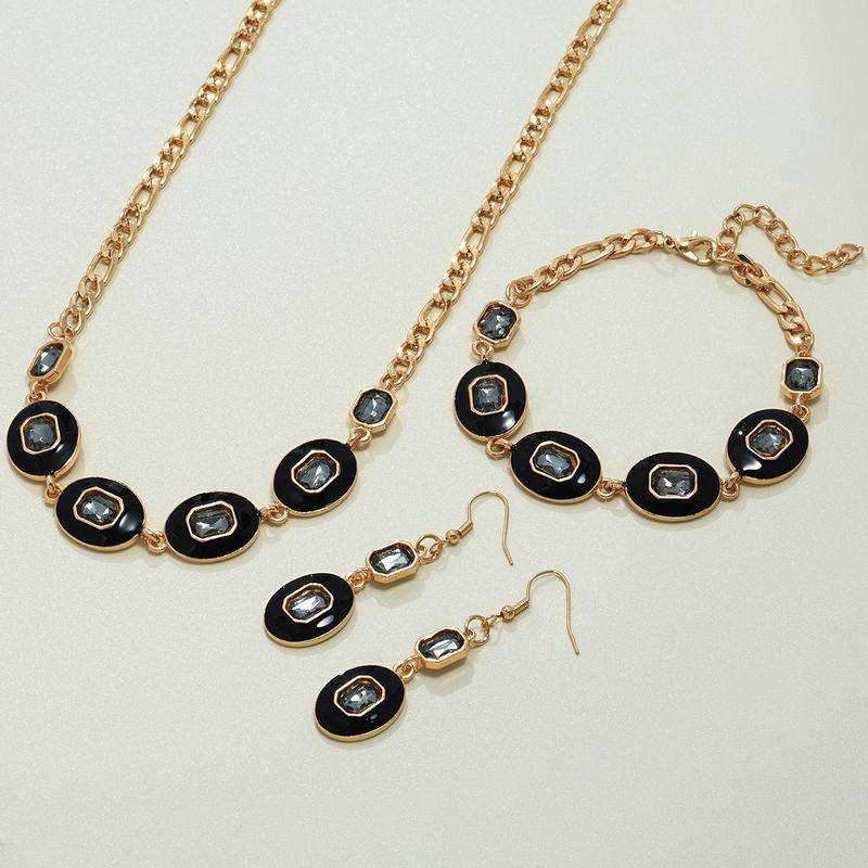 Ensemble de bijoux tendance en métal polygonal texturé pour femme, boucles d'oreilles, collier et bracelet_voghion.com