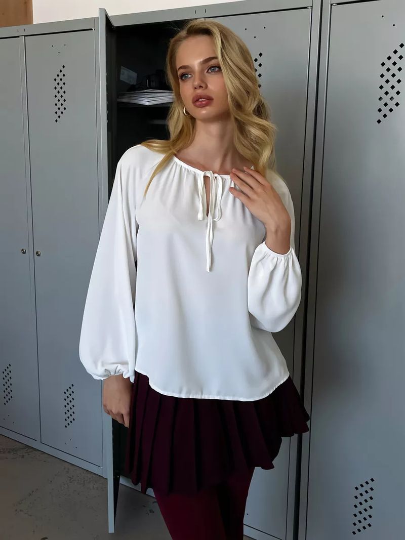 2025 New Women's Top With French Temperament, Tie Up Round Neck Shirt, Long Sleeved, Simple And Fashionable_voghion.com