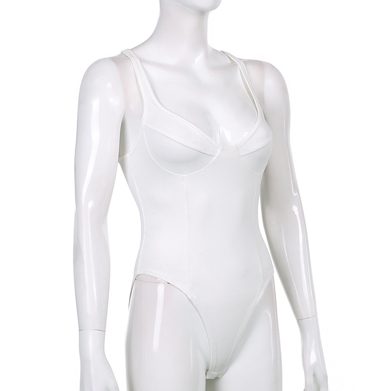 Wind 2025 Summer New Solid Color Basic Chest Show V-neck Jumpsuit Women's Sleeveless T-shirt Bottom Top_voghion.com