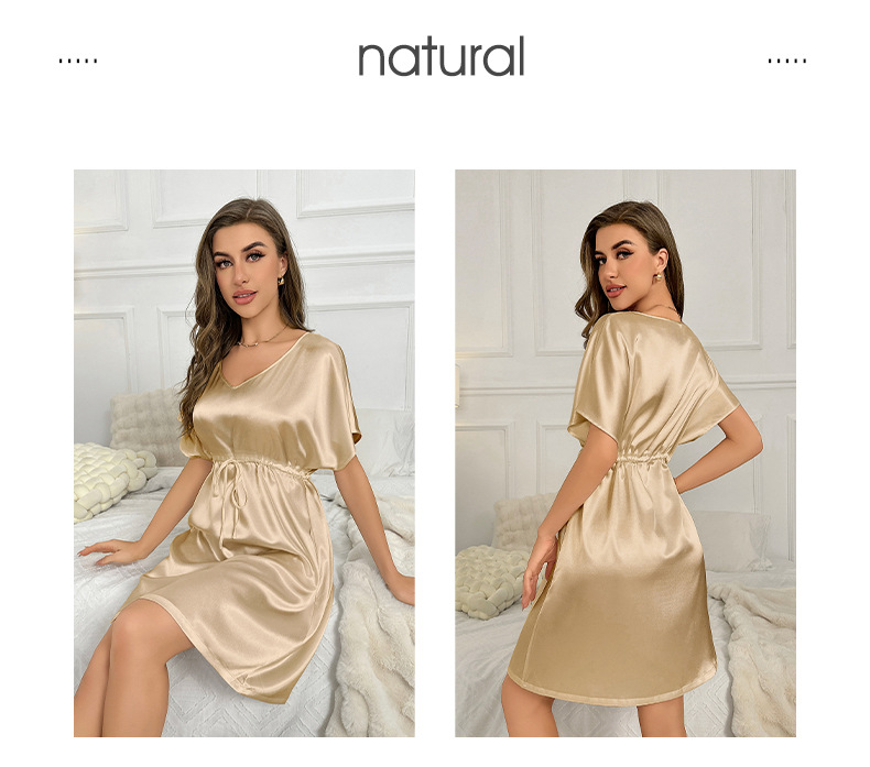 2023 neue Eis Seide Pyjamas Sommer Dünne Taille Schlaf Rock Lange frauen Hause Eingerichtet_voghion.com