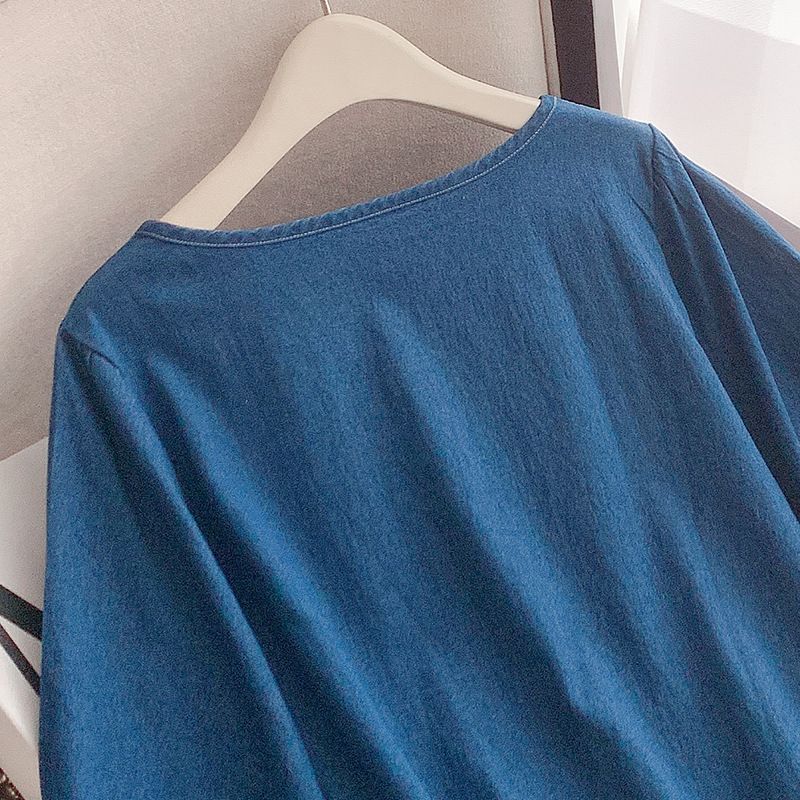 women's style V-neck denim dress_voghion.com