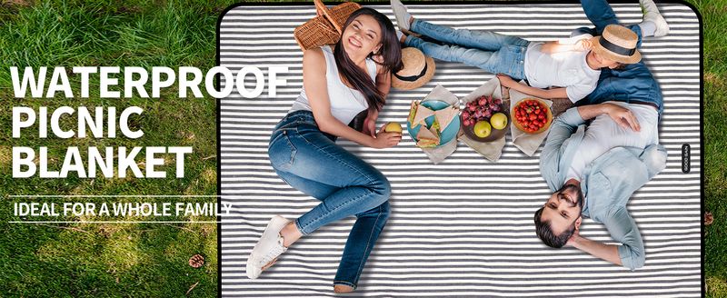 G GOOD GAIN Waterproof Picnic Blanket Portable Strap, Suitable For Beach Mat Or Family Outdoor Camping Party (Navy Blue)_voghion.com