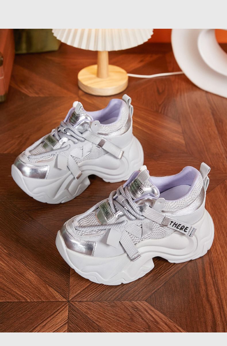 Tykksålet pappa våren 2024 nye europeiske stasjons allsidige sportssko, svampsåle, liten innvendig høydeøkning_voghion.com