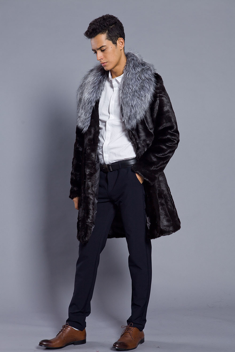 Men's Clothing Autumn and Winter New Fur Men's Jacket Fox Fur Collar Mid Length Coat Fashionable Casual Thick Warm_voghion.com