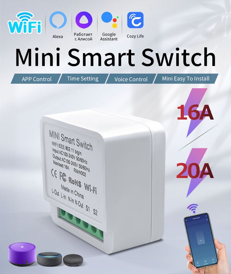 16A/20A WiFi Mini Akıllı Anahtar Modülü 2 Yönlü Cozy Life APP Uzaktan Kumandası Alexa Google Ev Otomasyonu Ses Kontrolü_voghion.com