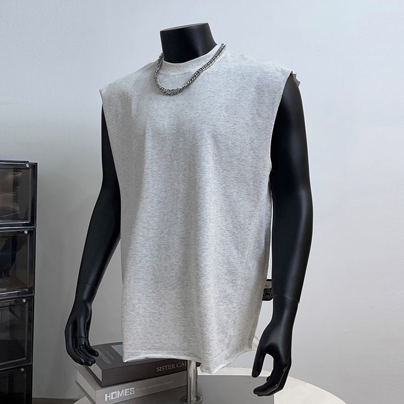 Pure Cotton Sports Solid Color Vest Men's Loose Summer Sleeveless American Style Short Tank Top_voghion.com