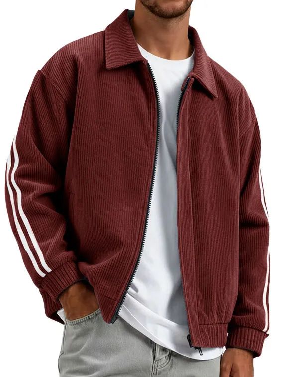 "Men's Corduroy & Polyester Zip-Up Jacket – Ribbed Collar, Relaxed Fit, Windproof Casual Coat (S-4XL, 10 Colors, Business-to-Street Style)"_voghion.com