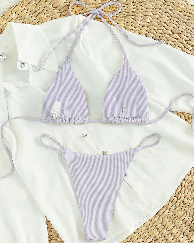 Ensemble bikini dos nu - Maillot de bain deux pièces sexy à nouer réglable pour femme, multicolore, vêtements de plage_voghion.com