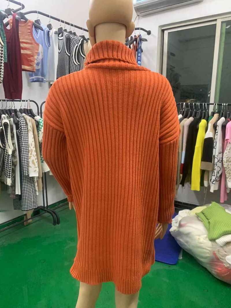 Robe pull mi-longue en tricot à col montant pour femme, nouvelle collection automne-hiver 2022_voghion.com