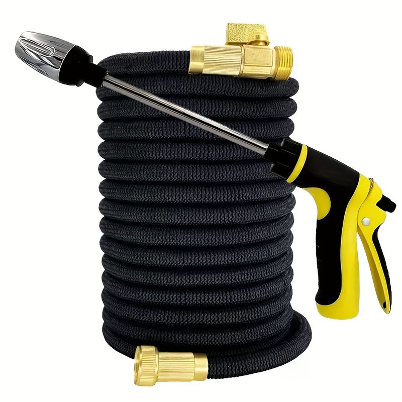 High-pressure Retractable Car Wash Hose With Adjustable Nozzle - Durable Silicone Flexible Tube, ANSI Threaded Connector_voghion.com