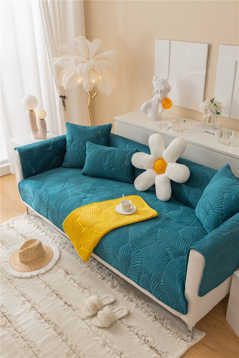Autumn and winter style ultra soft solid color plush banana leaf sofa cushion modern simple double sofa cushion cloth factory direct sales_voghion.com