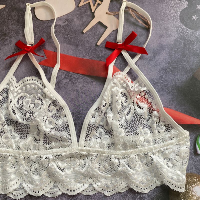 Women's Intimates New Bow Deep V Jacquard Two Piece Sexy Lingerie_voghion.com