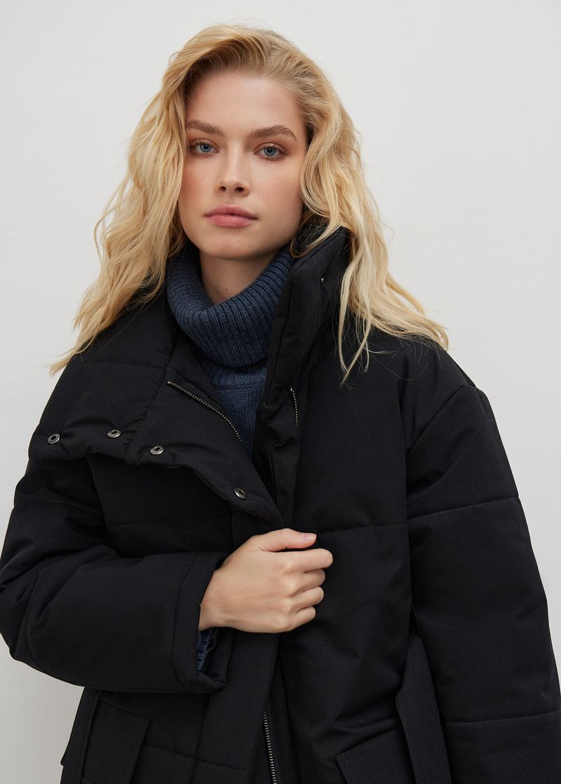 Roupas femininas gola alta algodão jaqueta inverno temperamento comutando moda quente à prova de vento gola alta com cinto algodão jaqueta_voghion.com