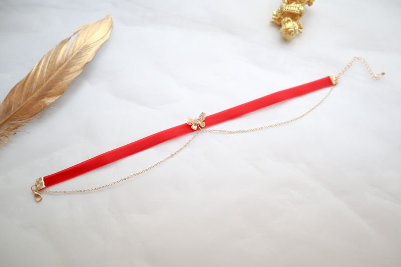 Gargantilla Veet de cadena de color dorado de doble capa lista para usar, collar corto de mariposa de moda para mujeres, niñas, estudiantes, estética gótica_voghion.com