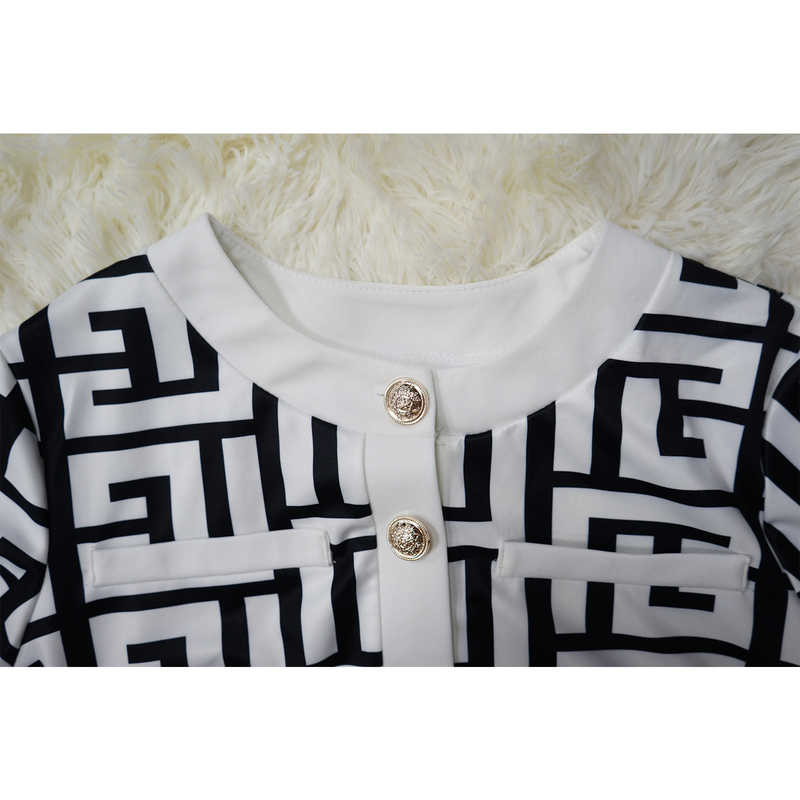 Damen-Langarm-Cardigan-Weste, Wickel-Hüftrock, bedrucktes dreiteiliges Set_voghion.com