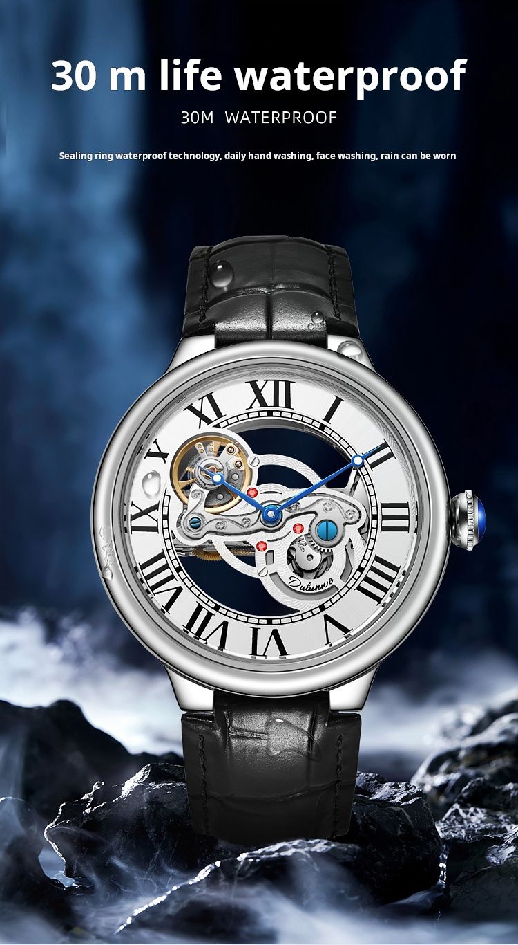 Orologio da polso meccanico cavo da uomo, automatico, con orologio da polso meccanico scheletrato trasparente luminoso, in pelle, da uomo_voghion.com