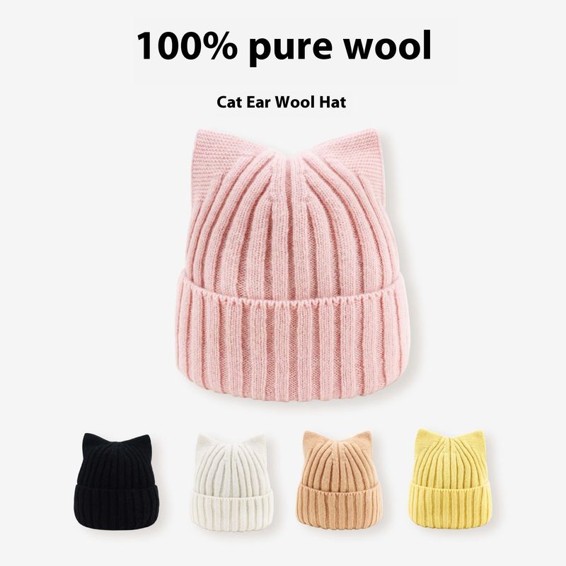 100% orecchie di gatto (pane a forma di orecchie di gatto al vapore) lavorato a maglia per le donne in inverno, cappello versatile di alta qualità, caldo e carino_voghion.com