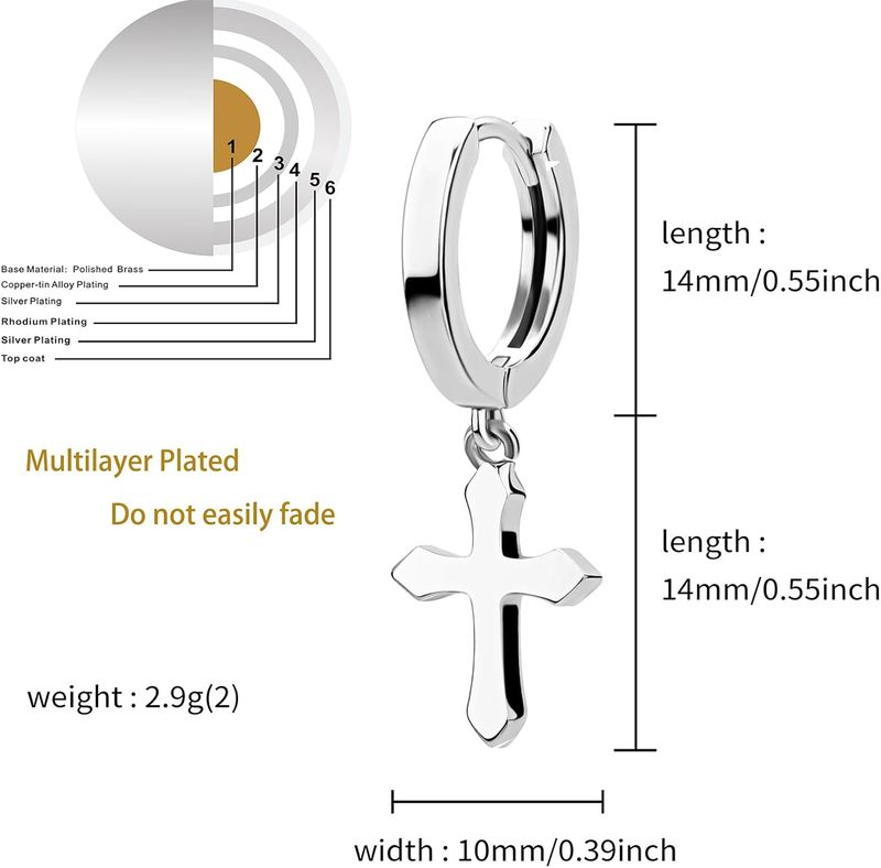 Orecchini pendenti a forma di croce, placcati in oro 14 carati, con zirconi cubici 5A+, in argento sterling ipoallergenico, per uomo e donna_voghion.com