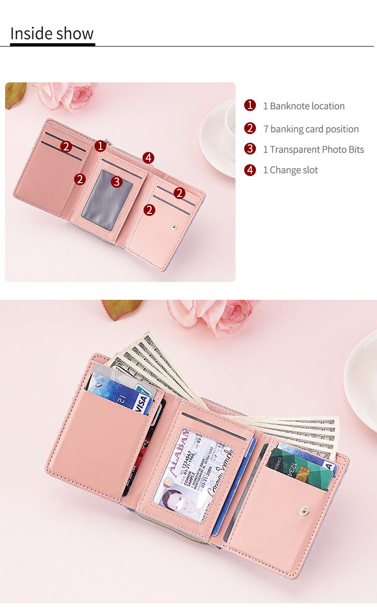 Wallet Women's Short Female Wallet Cross Border New Tri Fold Zipper Coin Purse Simple Fashion Old Pattern Card Bag_voghion.com