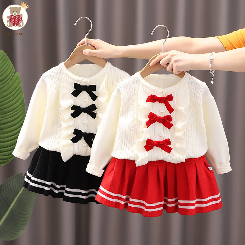 Mädchen Pullover 2022 Herbst/Winter Neue Gestrickte Zwei Stück für Mädchen Koreanischen Stil Top Halb Set Rock_voghion.com