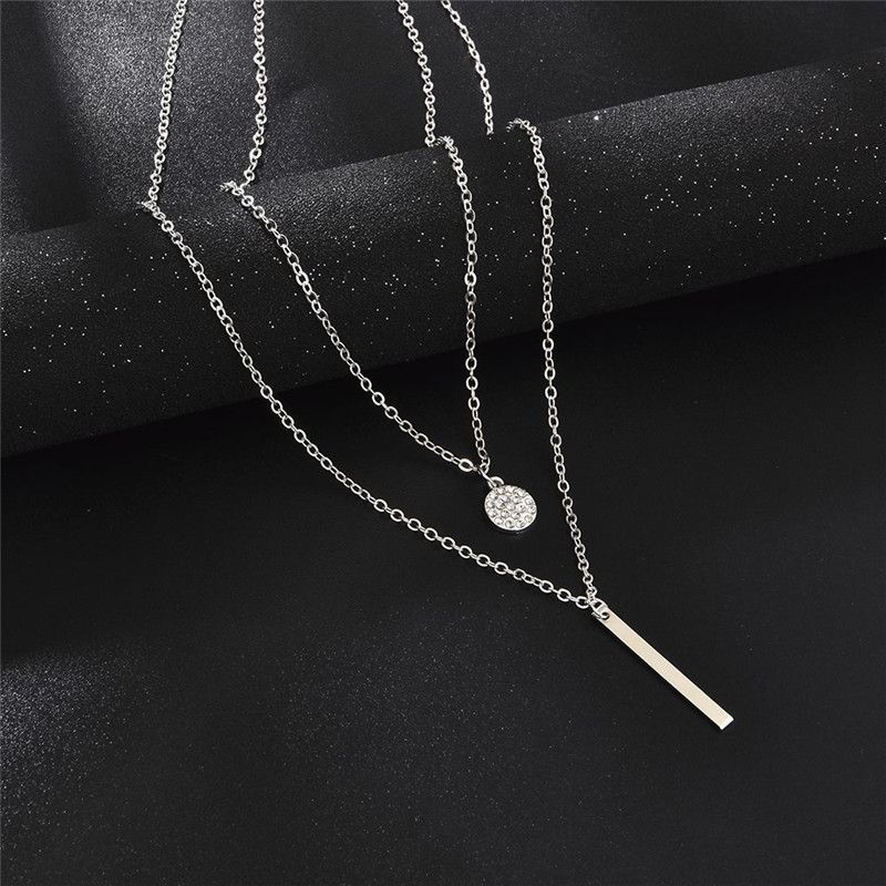 Collana lunga geometrica a doppio strato circolare scintillante per la moda femminile, semplice e alla moda con diamanti intarsiati_voghion.com