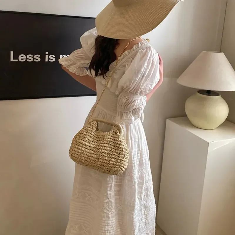 Borsa a tracolla retrò intrecciata per donna 2025 in paglia, con catena, borsa a tracolla, da donna, per le vacanze, la spiaggia, ecologica_voghion.com