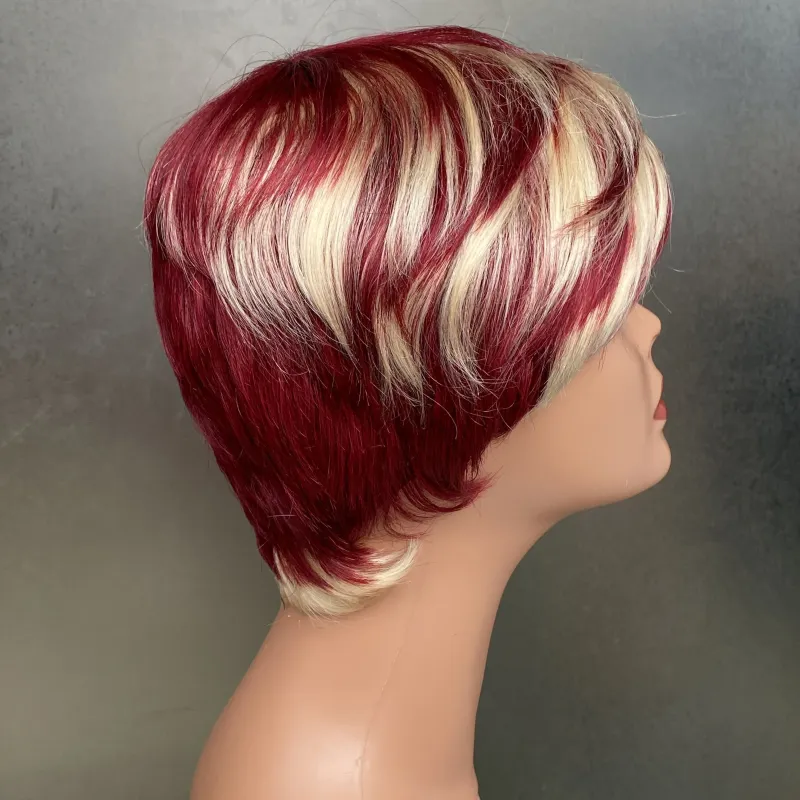 613 Honigblond, kurze, glatte Bob-Perücke aus Echthaar mit Pony für Frauen_voghion.com