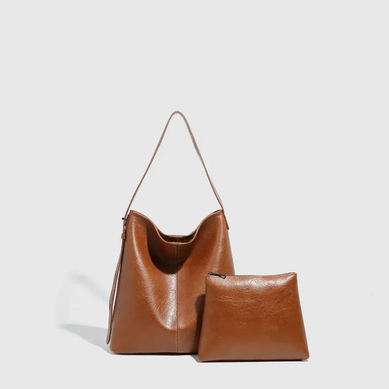 Mother-Daughter Solid Color Soft Leather Large Capacity Motorcycle Single Shoulder Crossbody Tote Handbag Women's Bag_voghion.com